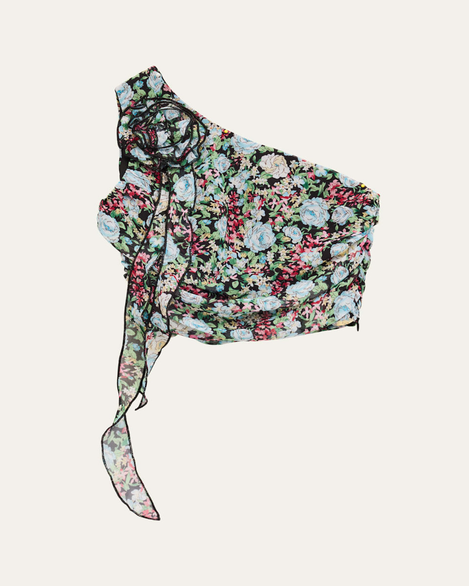 Girl's Tween Floral-Print One Shoulder Rossette Top, Size S-X